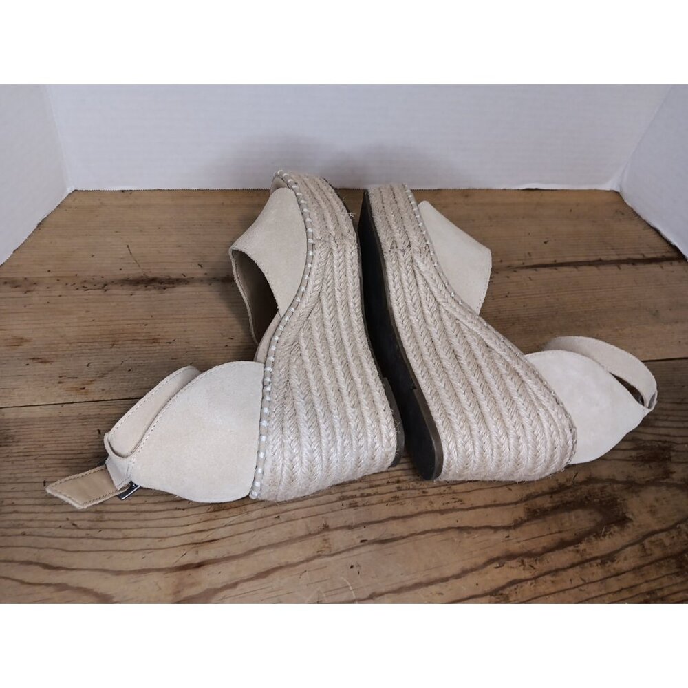 Crown Vintage Jaussie Sandal Sand Women 7.5 M Tan Suede Leather Espadrille Wedge - Picture 5 of 8